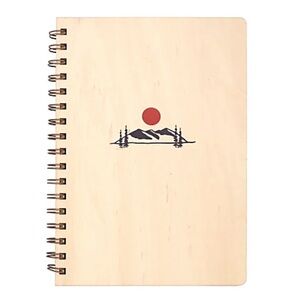 Denik Mountain Sunrise Wood Spiral Journal, 6-1/8" x 8-3/4", Ruled, Beige